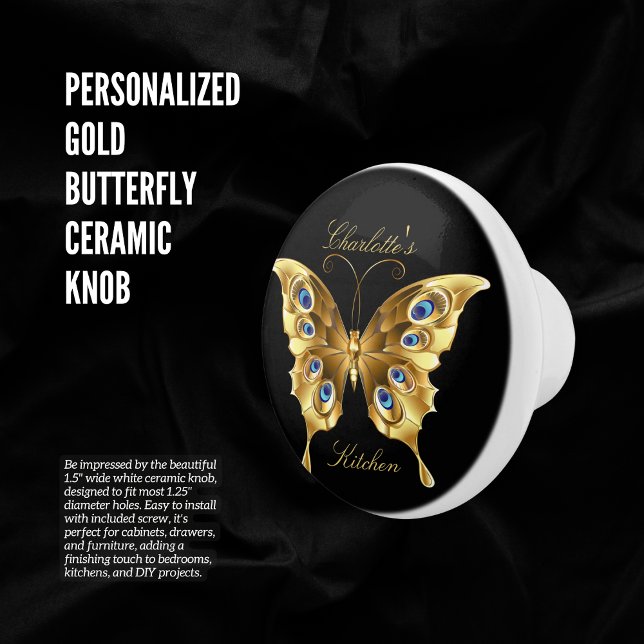 Personalized Gold Butterfly Black Ceramic Knob (Personalized Gold Butterfly Ceramic Knob )