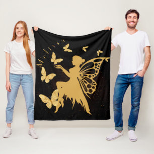 Personalized Gold Butterfly Fairy Fleece Blanket