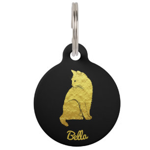 Personalized Gold Cat on Black Pet Tag