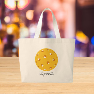 Personalized Gold Chic Pickleball Player Name Large Tote Bag