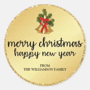 Personalized Gold Christmas Bells Envelope Seals