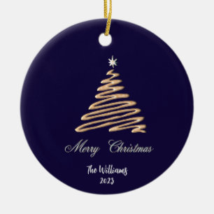 Personalized Gold Christmas Tree Ceramic Ornament