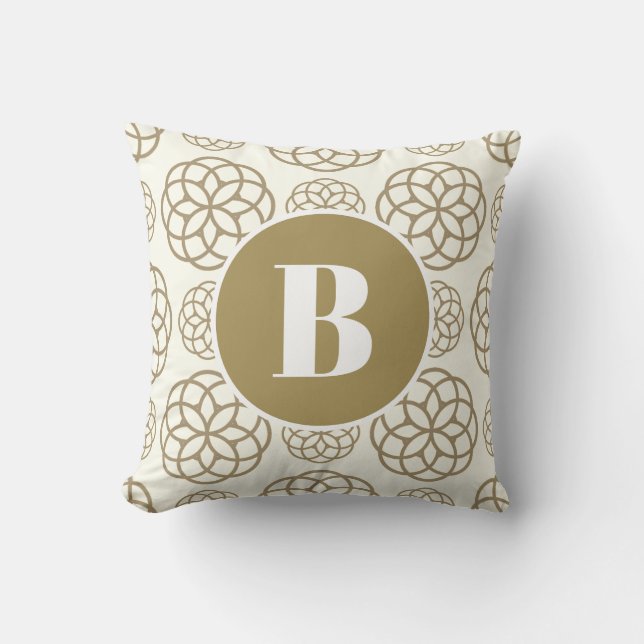 Personalized Gold Circle Pattern Monogrammed Throw Pillow (Front)