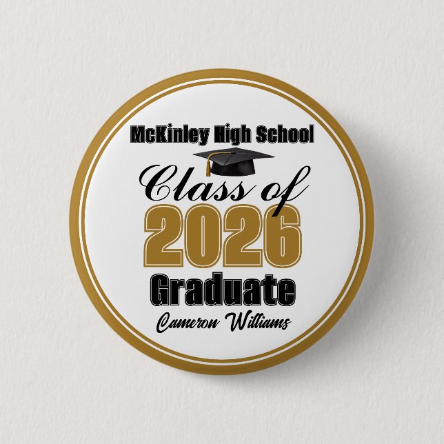 Personalized Gold Class of 2026 Graduation Party 2 Inch Round Button (Front)
