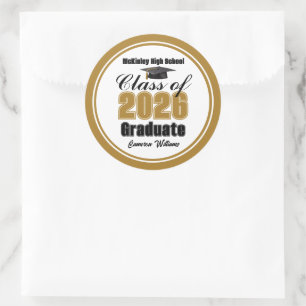 Personalized Gold Class of 2026 Graduation Party Classic Round Sticker