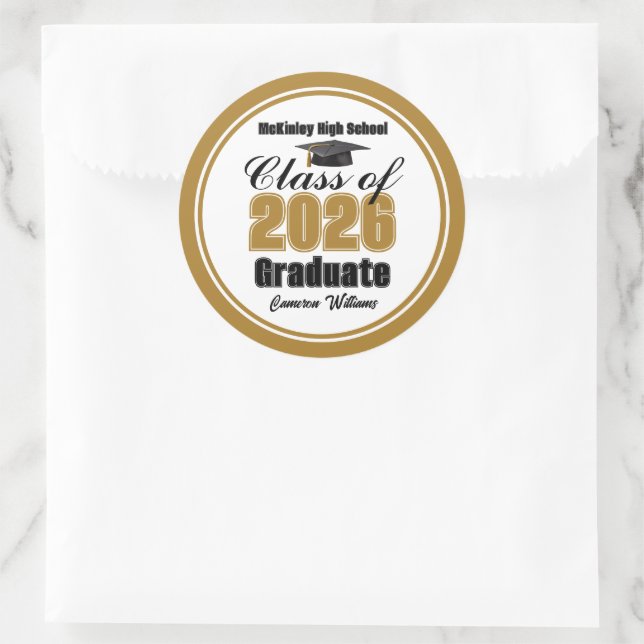 Personalized Gold Class of 2026 Graduation Party Classic Round Sticker (Bag)