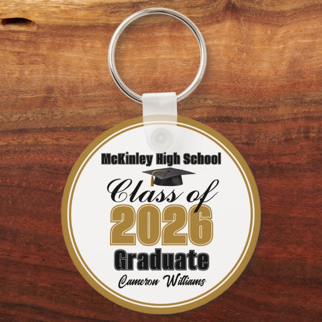 Personalized Gold Class of 2026 Graduation Party Keychain (Front)
