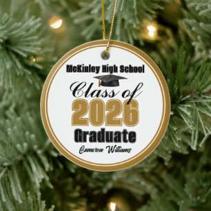 Personalized Gold Class of 2026 Graduation Photo Ceramic Ornament