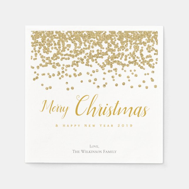 Personalized Gold Confetti Merry Christmas Napkins (Front)