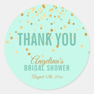 Personalized Gold Confetti MINT Bridal Shower Classic Round Sticker