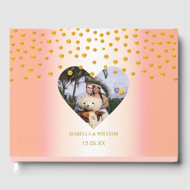 Personalized Gold Confetti on Rose Gold Guest Book (Front)
