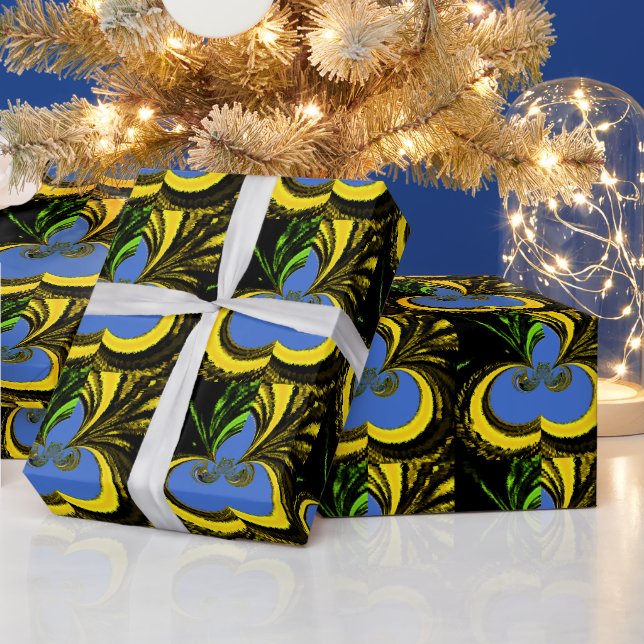 Personalized Gold cool wrapping paper Blue design (Holidays)