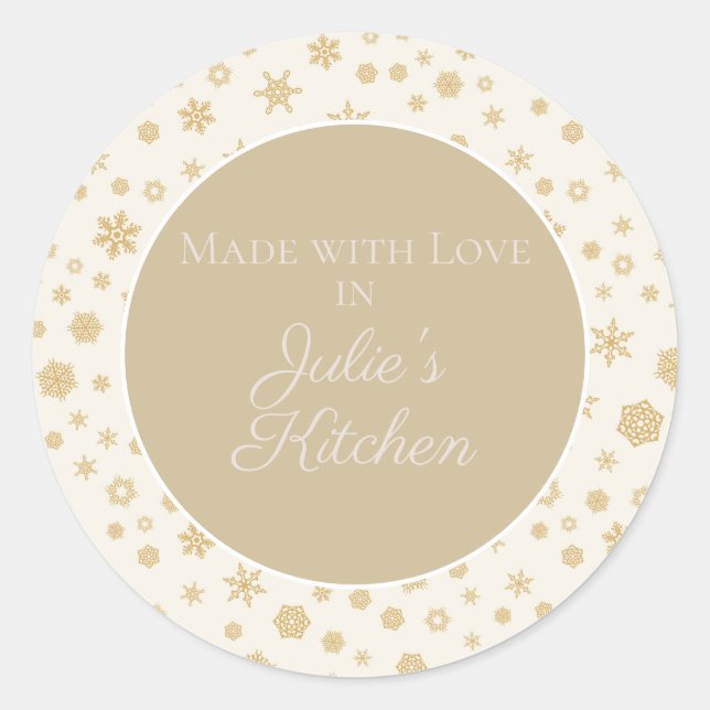 Personalized Gold Cream Snowflakes Food Gift Classic Round Sticker (Front)