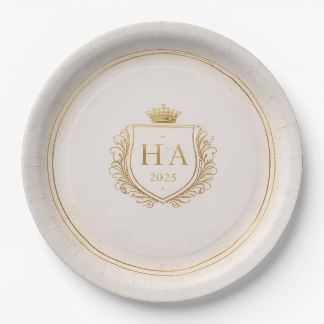 Personalized Gold Crest Paper Plates (Front)