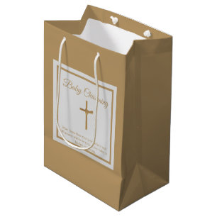 Personalized Gold Cross Baby Christening Baptism Medium Gift Bag