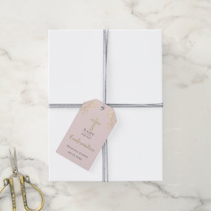 Personalized Gold Cross Confirmation Blush Gift Tags