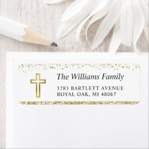 Personalized Gold Cross Religious Return Address