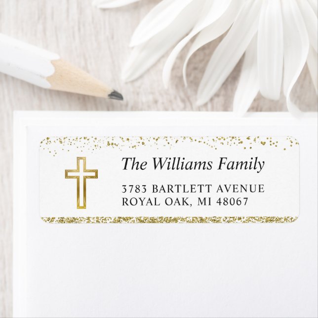 Personalized Gold Cross Religious Return Address (Insitu)