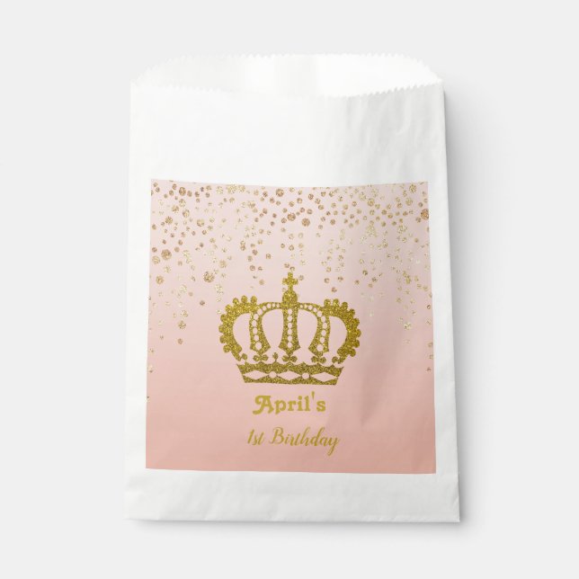 Personalized Gold Crown Birthday Favour Bag (Front)