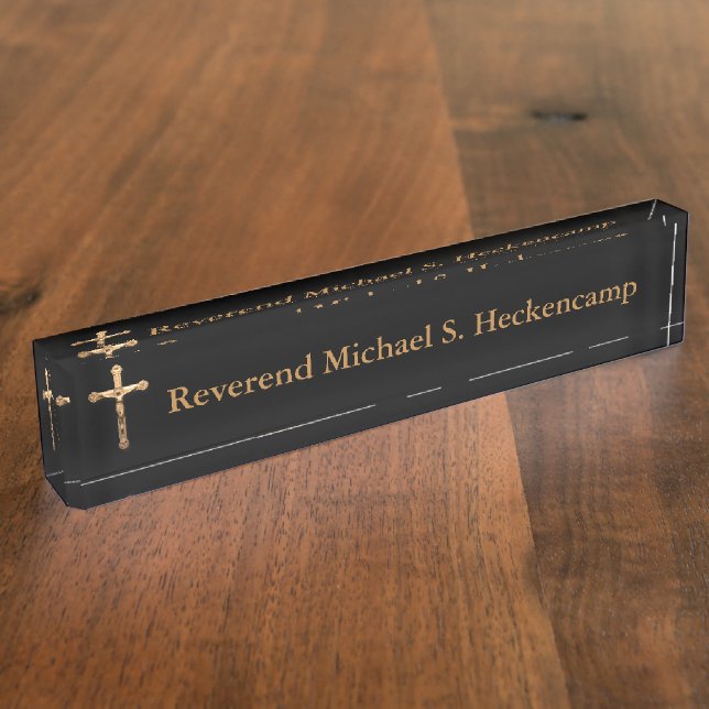 Personalized Gold Crucifix Catholic Name Plate (Side)