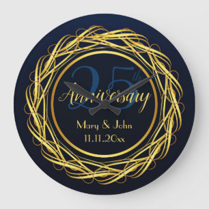 Personalized gold dark blue Anniversary Luxury Large Clock