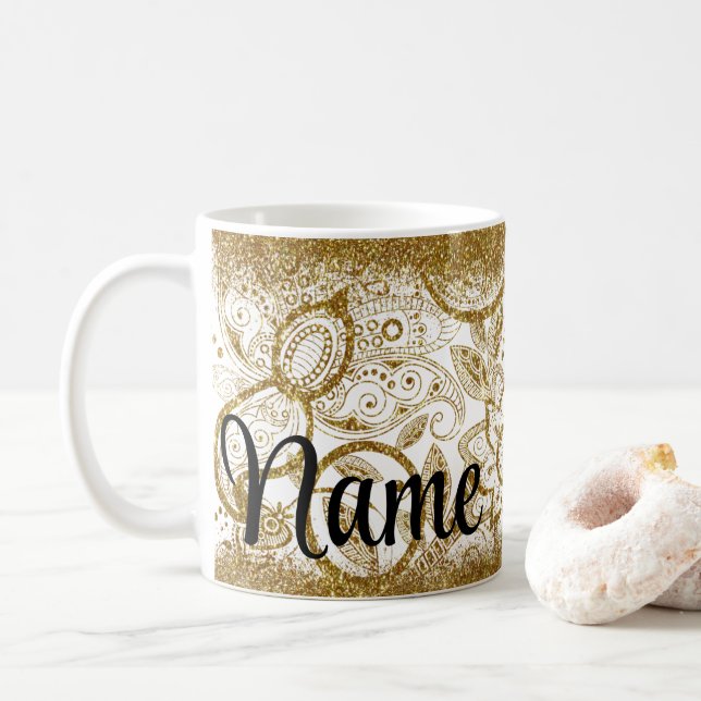 Personalized Gold Design Coffee Mug Cup (With Donut)