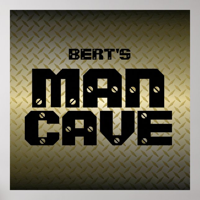 Personalized Gold Diamondplate Man Cave Poster (Front)