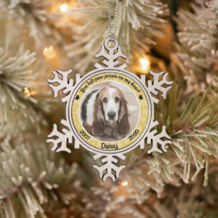 Personalized Gold Dog Memorial Snowflake Pewter Christmas Ornament