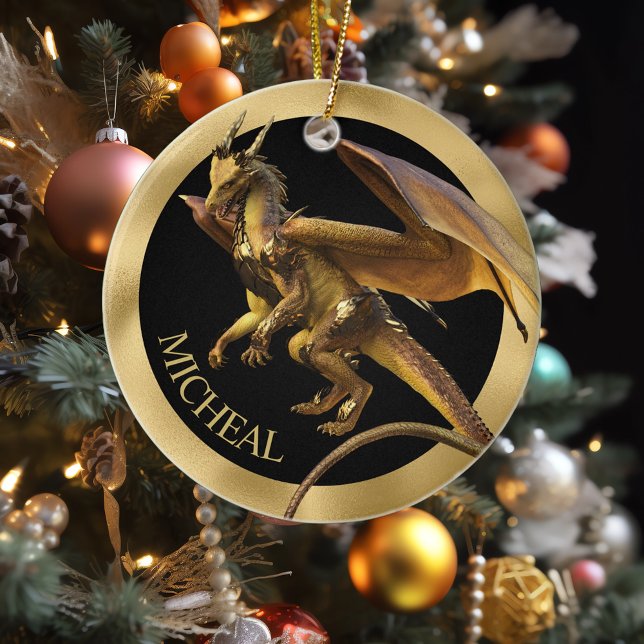 Personalized Gold Dragon Fantasy  Ceramic Ornament (Creator Uploaded)