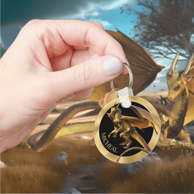 Personalized Gold Dragon Fantasy Keychain (Creator Uploaded)