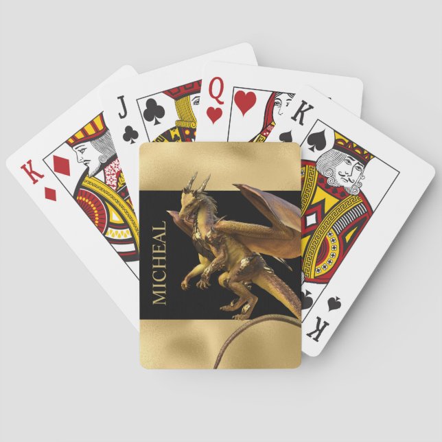 Personalized Gold Dragon Fantasy  Name Playing Cards (Back)