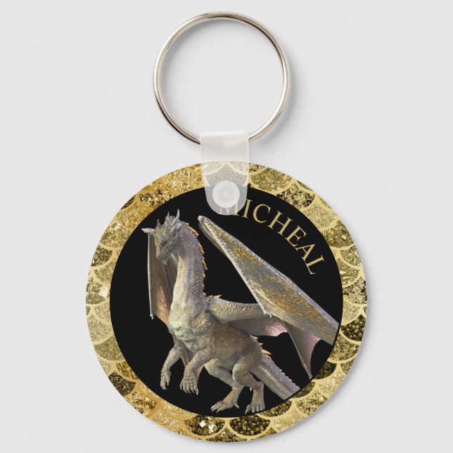 Personalized Gold Dragon  Keychain (Front)