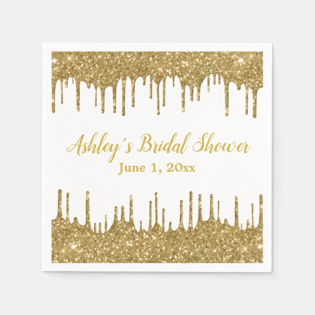 Personalized Gold Drip Bridal Shower Custom Party Napkin (Front)