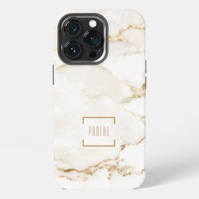 Personalized Gold Effect Marble Name iPhone Case (Back)