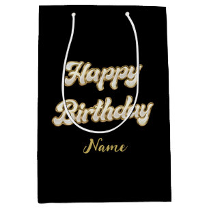 Personalized Gold Elegant Happy Birthday Gift Bag