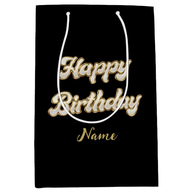 Personalized Gold Elegant Happy Birthday Gift Bag (Front)