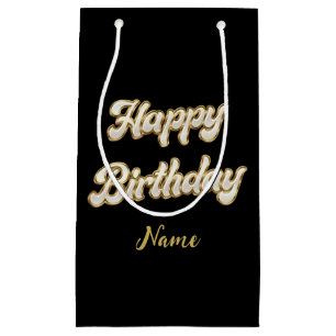 Personalized Gold Elegant Happy Birthday Gift Bag