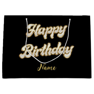 Personalized Gold Elegant Happy Birthday Gift Bag