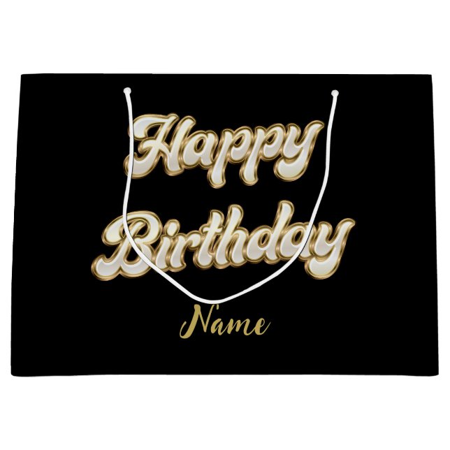Personalized Gold Elegant Happy Birthday Gift Bag (Front)