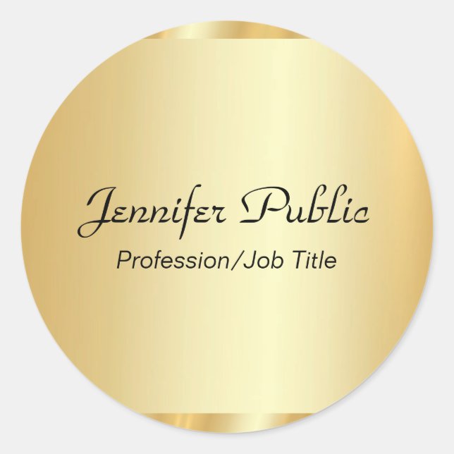 Personalized Gold Elegant Script Glamour Template Classic Round Sticker (Front)