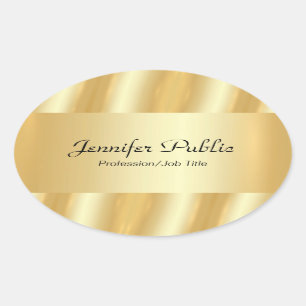 Personalized Gold Elegant Script Glamour Template Oval Sticker