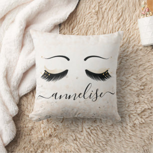 Personalized Gold Eyelashes with Diamonds Throw Pillow