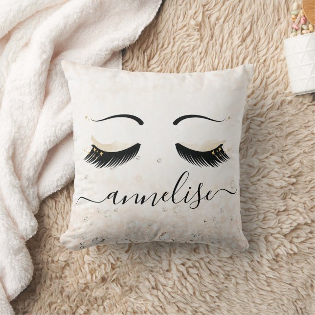 Personalized Gold Eyelashes with Diamonds Throw Pillow (Blanket)