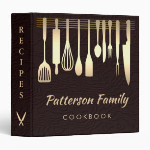 Personalized Gold Family Recipe Cookbook Binder