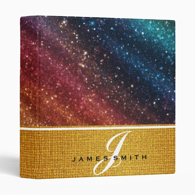 Personalized Gold Faux Confetti Glitter Binder (Front/Spine)
