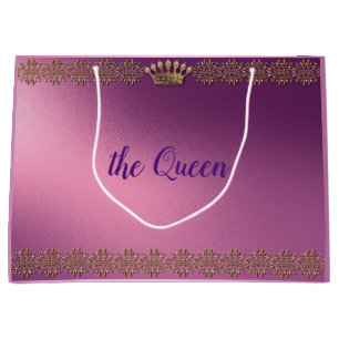 Personalized gold faux glitter crown large gift bag