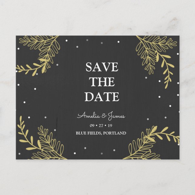 Personalized - Gold Ferns Save The Date Postcard (Front)