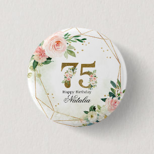 Personalized Gold & Floral 75th Custom 1 Inch Round Button