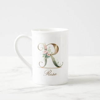 Personalized Gold Floral Monogram Initial R Bone China Mug