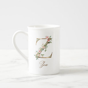 Personalized Gold Floral Monogram Initial Z Bone China Mug